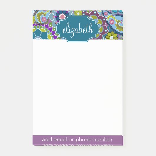 Funky Floral Pattern met aangepaste naam Post-it® Notes (Voorkant)