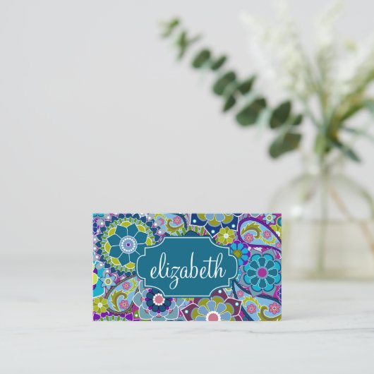 Funky Floral Pattern met aangepaste naam Visitekaartje (Staand voorkant)