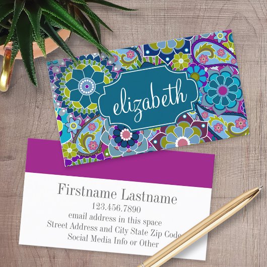 Funky Floral Pattern met aangepaste naam Visitekaartje