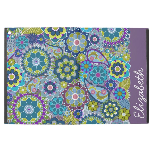 Funky Floral Pattern met Name eggplant green (Buitenkant)