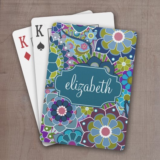 Funky Floral Pattern with Custom Name Pokerkaarten