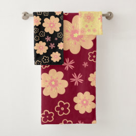 Funky Floral Retro Pattern Bath Towel Set Bad Handdoek