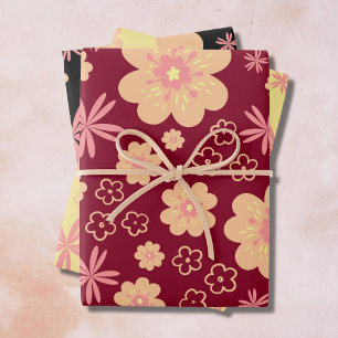 Funky Floral Retro Pattern Inpakpapier Vel