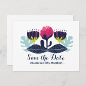 Funky Floral Save the Date Briefkaart (Voorkant / Achterkant)