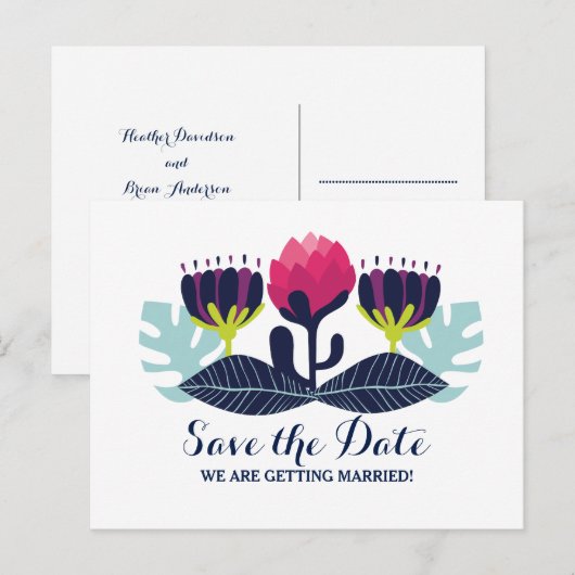 Funky Floral Save the Date Briefkaart (Voorkant / Achterkant)