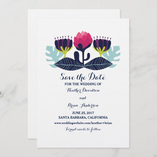 Funky Floral Save the Date Invite (Voorkant / Achterkant)