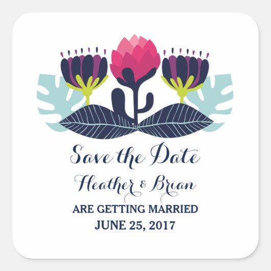 Funky Floral Save the Date Stickers (Voorkant)