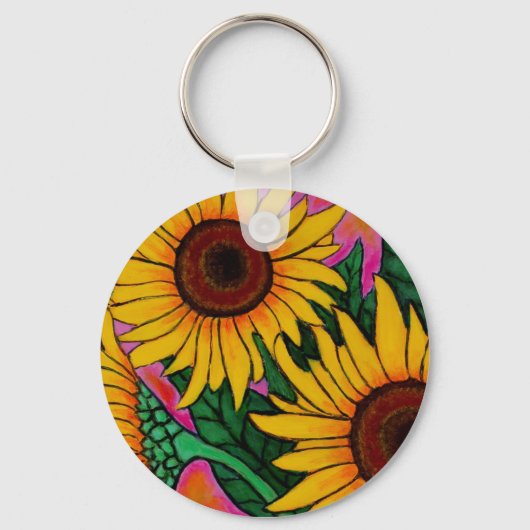 Funky Floral Sunflower Sleutelhanger (Voorkant)