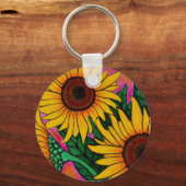 Funky Floral Sunflower Sleutelhanger (Voorkant)