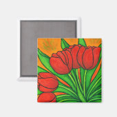 Funky Floral Tulip Magnet (Voorkant / Achterkant)