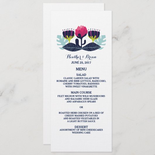 Funky Floral Wedding Menu Kaart (Voorkant / Achterkant)