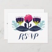 Funky Floral Wedding RSVP Briefkaart (Voorkant / Achterkant)