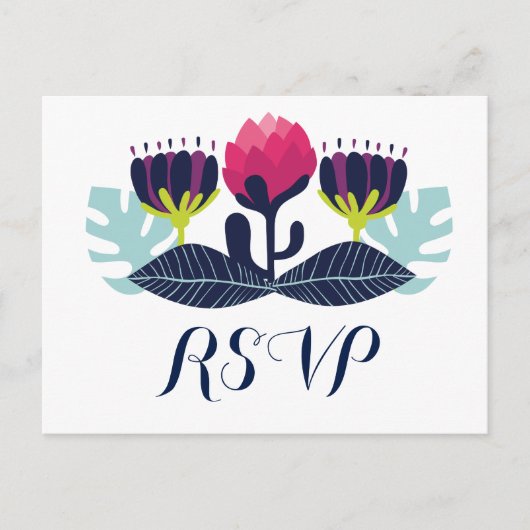 Funky Floral Wedding RSVP Briefkaart (Voorkant)