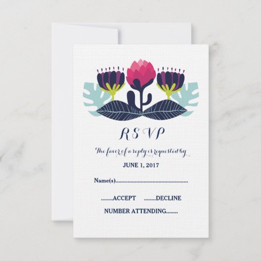 Funky Floral Wedding RSVP Kaart (Voorkant)