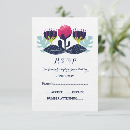 Funky Floral Wedding RSVP Kaart (Staand voorkant)