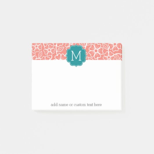 Funky florale patroon met aangepast Blauwgroen mon Post-it® Notes (Voorkant)