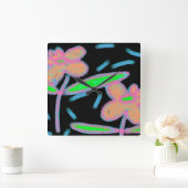 Funky Flowers Abstracte Art Vierkante Klok (Huis)