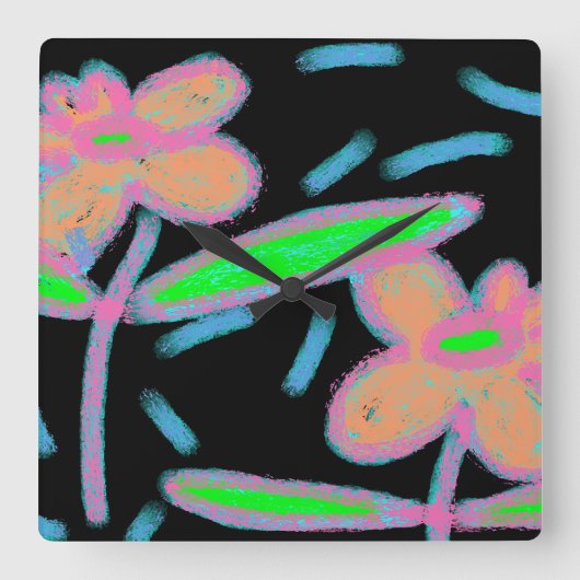 Funky Flowers Abstracte Art Vierkante Klok (Voorkant)