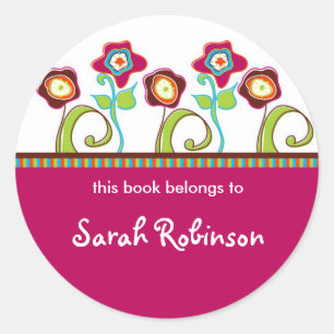 Funky Flowers Boekenlabels Ronde Sticker