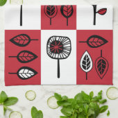 Funky Flowers en Leaves in Red & Black Kitchen naa Theedoek (Gevouwen)