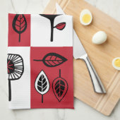 Funky Flowers en Leaves in Red & Black Kitchen naa Theedoek (Quarter Fold)