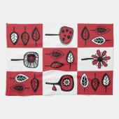 Funky Flowers en Leaves in Red & Black Kitchen naa Theedoek (Horizontaal)