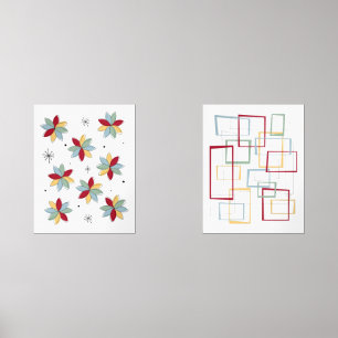 Funky Flowers en Lijsten Mid Century Modern Muurkunst Sets