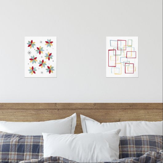 Funky Flowers en Lijsten Mid Century Modern Muurkunst Sets (Slaapkamer)