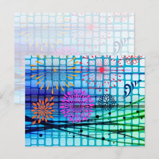 Funky Flowers Light Rays Abstract Design Briefkaart (Voorkant / Achterkant)