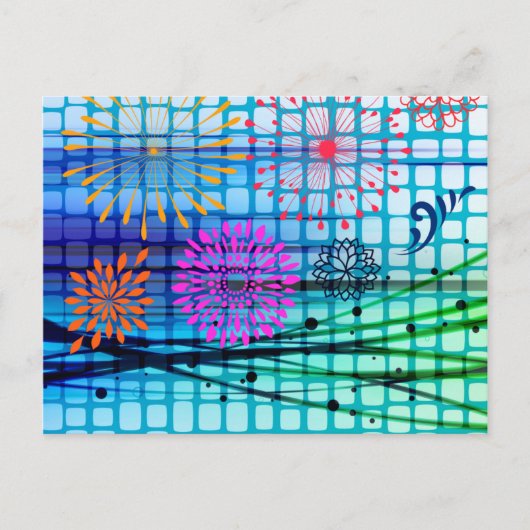 Funky Flowers Light Rays Abstract Design Briefkaart (Voorkant)