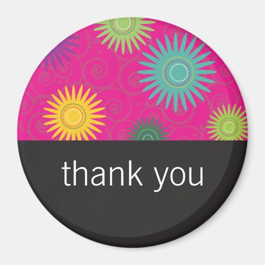 Funky Flowers op Roze Magnet (Voorkant)