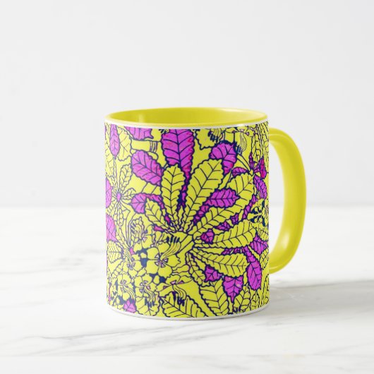 Funky Flowers Paarse geel Mok Cup (Voorkant rechts)