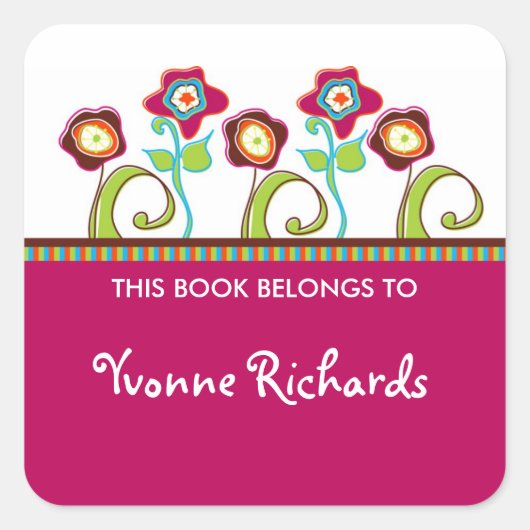Funky Flowers Square Book Labels (Voorkant)