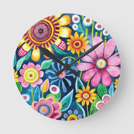 Funky Flowers wandklok (Voorkant)