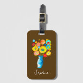 Funky flowers waterverf kunst bagagelabel (Voorkant (verticaal))