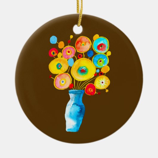 Funky flowers waterverf kunst keramisch ornament (Voorkant)