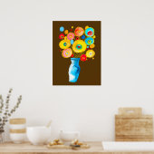 Funky flowers waterverf kunst poster (Keuken)