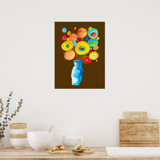 Funky flowers waterverf kunst poster (Keuken)