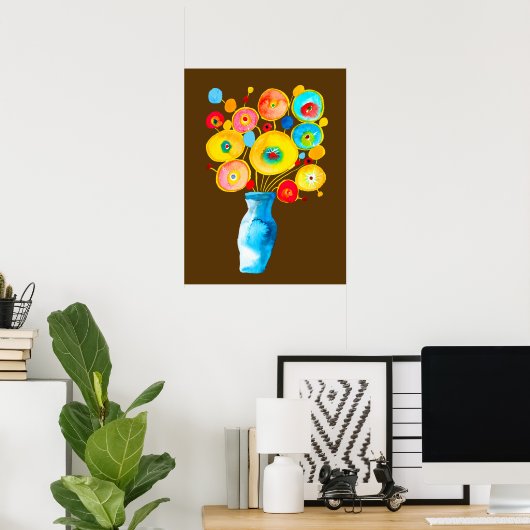 Funky flowers waterverf kunst poster (Thuiskantoor)