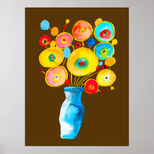 Funky flowers waterverf kunst poster
