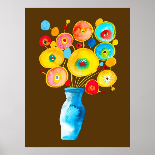 Funky flowers waterverf kunst poster (Voorkant)