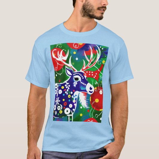 Funky Folk Art Christmas Reindeer T-shirt (Voorkant)
