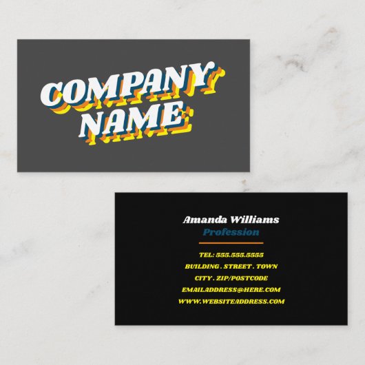 Funky Font Design, Retrostijl Visitekaartje (Voorkant / Achterkant)