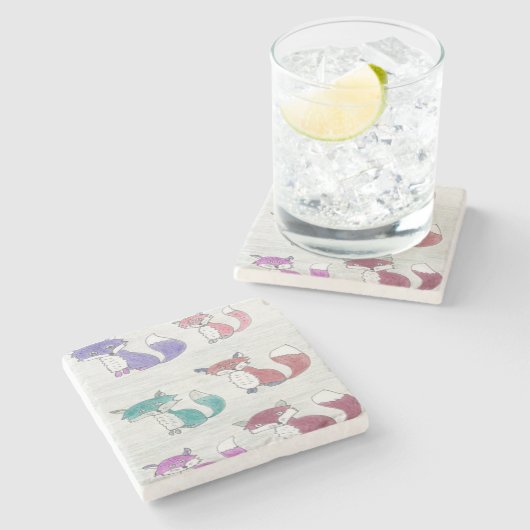 Funky Foxes Pattern Stenen Onderzetter (Zijkant)
