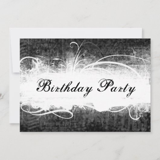 Funky Fresh Black Grunge Birthday Party Invitation Kaart (Voorkant)