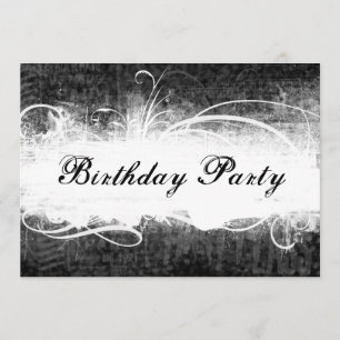 Funky Fresh Black Grunge Birthday Party Invitation Kaart