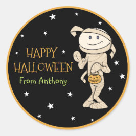 Funky Friends gepersonaliseerde mummie Halloween S Ronde Sticker