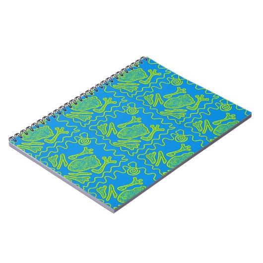 Funky Frog Blue Green Toad Kinder Doodle Art Notitieboek (Linkerzijde)