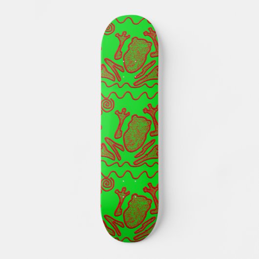 Funky Frog Lime Green Red Toad Kinder Doodle Art Skateboard (Voorkant)