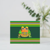 Funky Frog Oranje Green Striped Novelty Gifts Briefkaart (Staand voorkant)